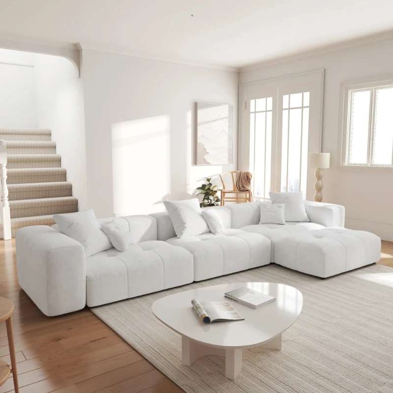 

Living Room Apartment Furniture Vacuum Compression Nordic 3 4 5 6 7 8 Seats White Modular Combination Sofa Set