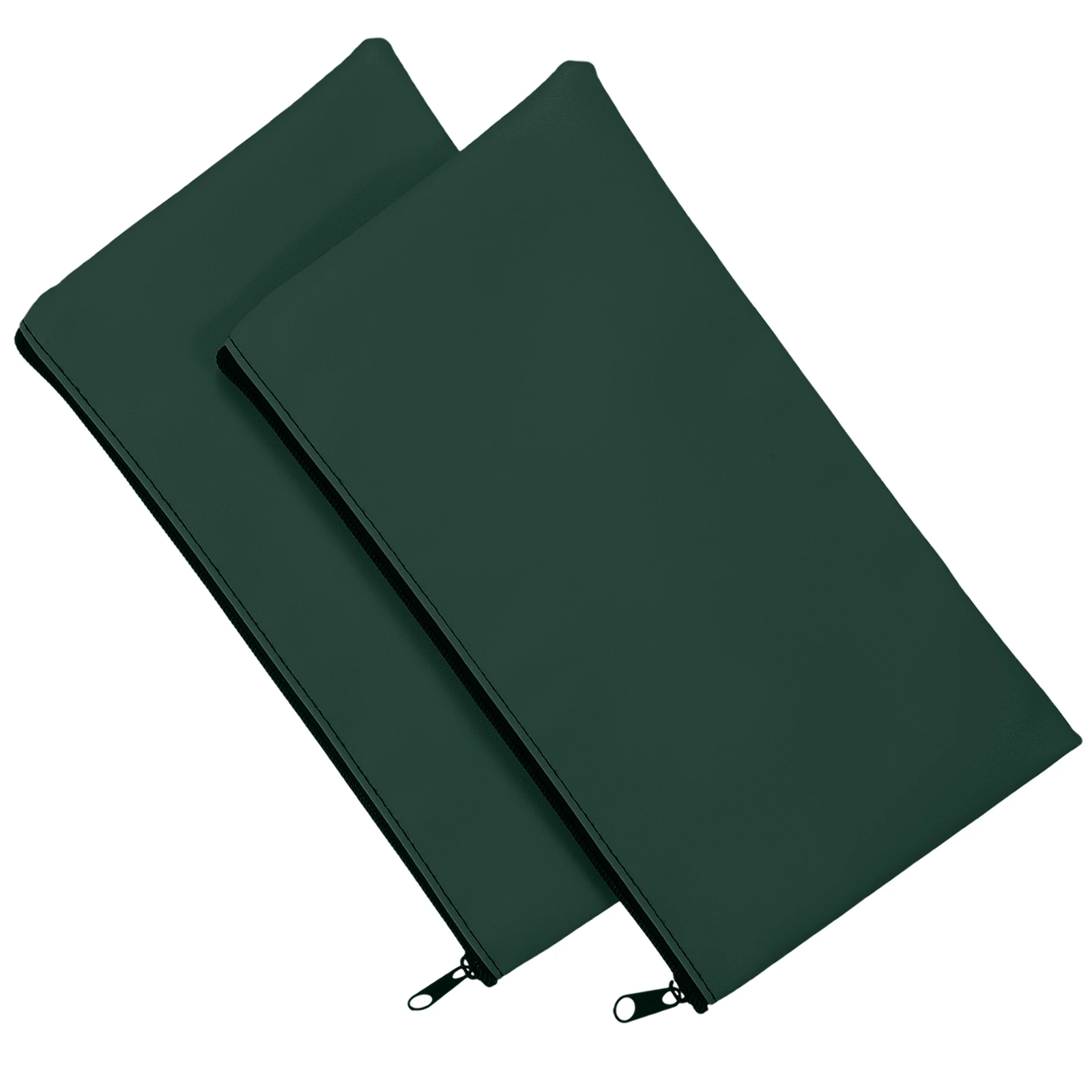 

2pcs Bill Bag Cash Bags PU Green Color Zipper Pouch Money Organizer Files Documents Bank Deposit Storage Folder