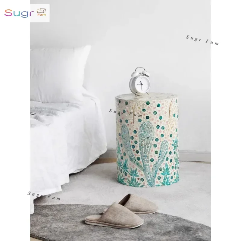 

Original natural shell round edge few splicing craft side table living room sofa corner few bedroom bedside table small coffee t