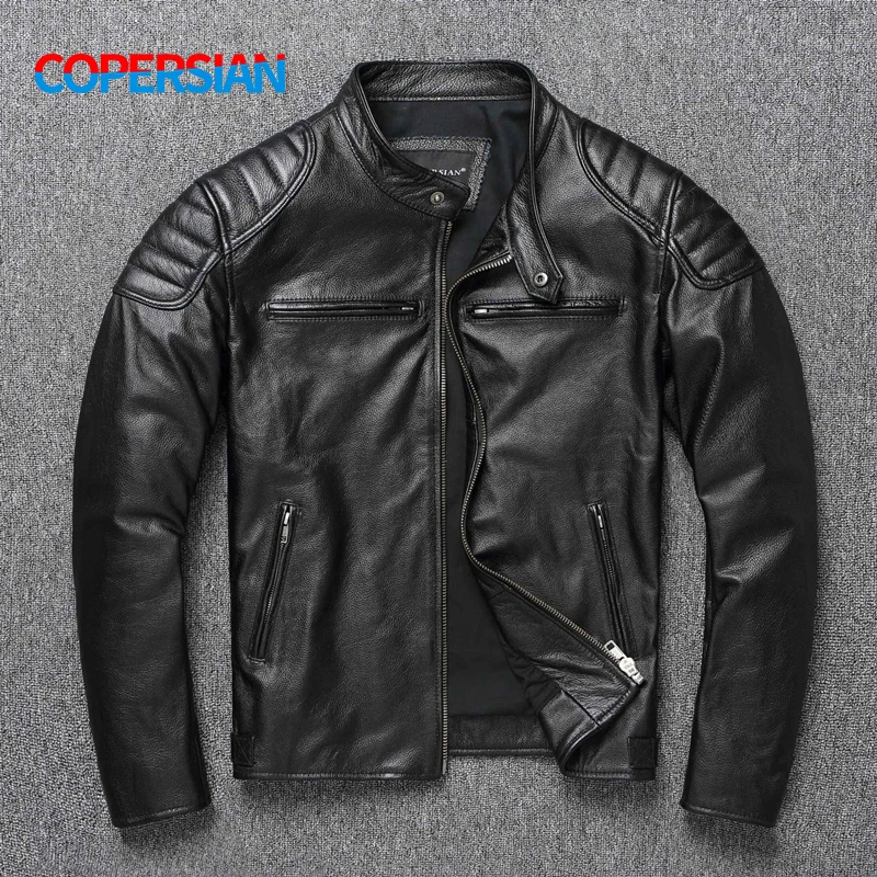 

2024 New Leather Jacket Top Layer 100% Cowhide Leather Clothes Men's Stand Collar Motorcycle Clothes Autumn Winter Plus Size