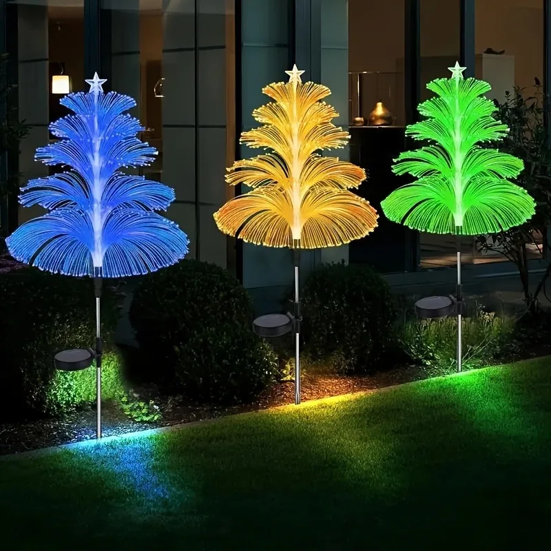 1 pack 5 Layer Solar Fountain Jellyfish Lights Christmas Tree Lights With Stars Colorful Color Changing LED Outdoor Lighting