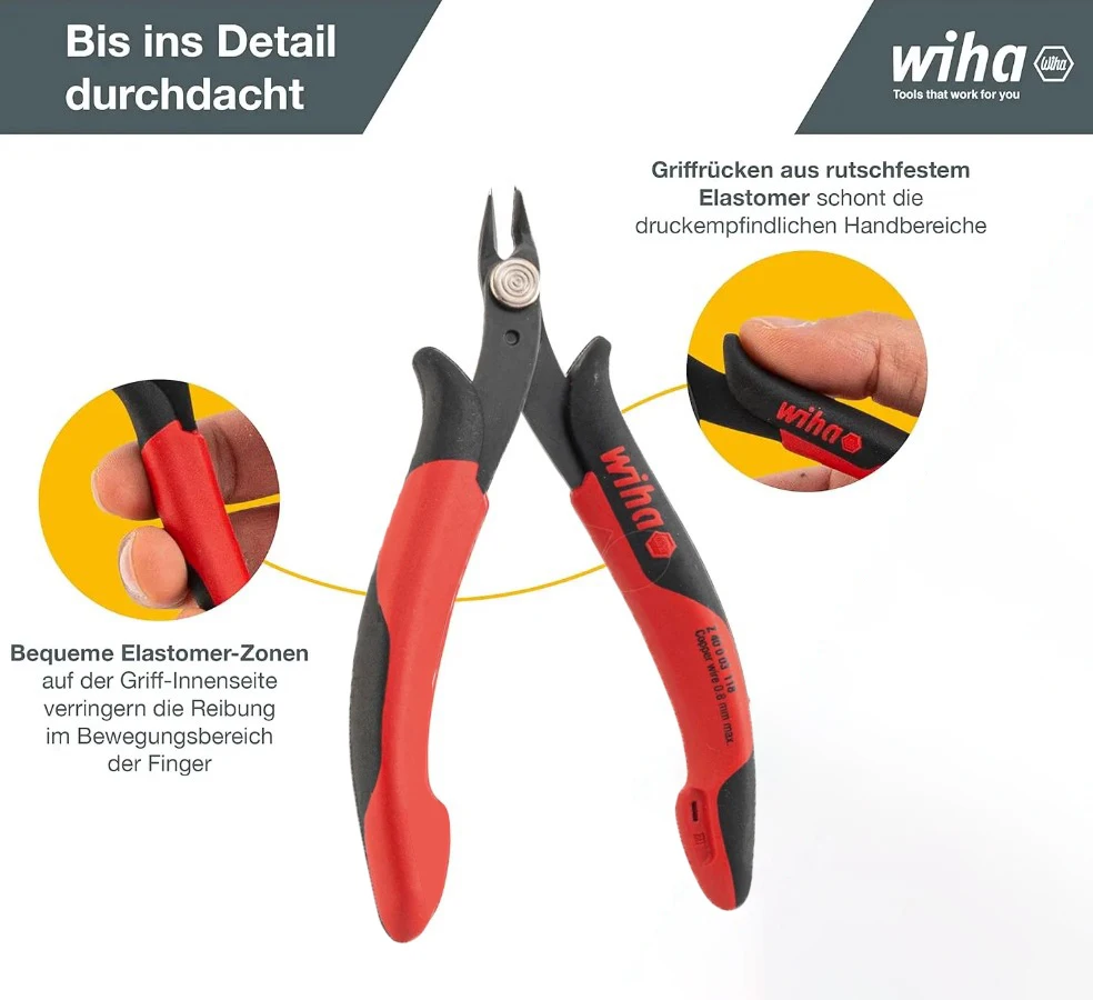 WIHA 26812 128mm Precision Electronic Diagonal Pliers Diagonal Cutters Very Narrow, Pointed Head Without Bevelled Edge Hand Tool