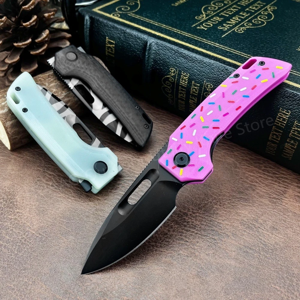 Mini faca dobrável para acampamento, de alta dureza, caminhadas, montanhismo, equipamento de autodefesa, portátil, cabo g10, lâmina d2 de aço inoxidável