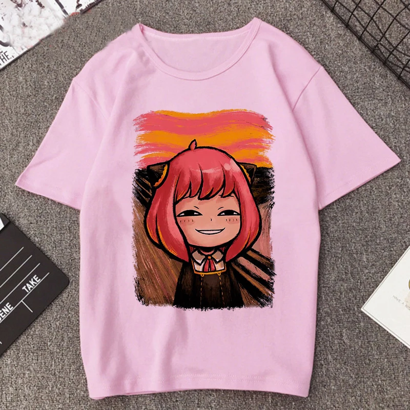 Camiseta estampada de Manga Anya Forger, camiseta rosa divertida de Anime Spy X Family, camiseta informal Harajuku de manga corta para mujer, camisetas para mujer