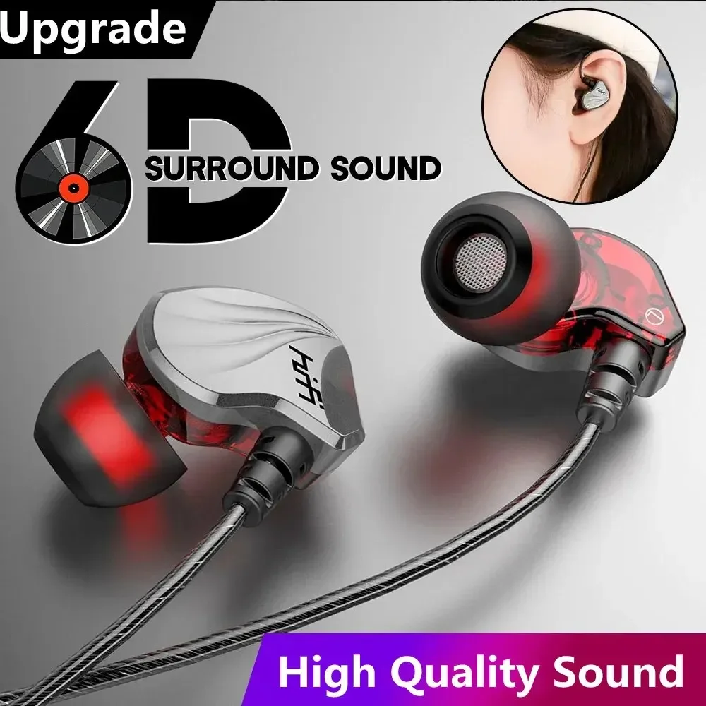 HIFI 6D Surround Bass In-Ear Wired Headphones 3.5mm Type C Earphone Sports Waterproof Gaming Headset Handfree Earbuds with Mic