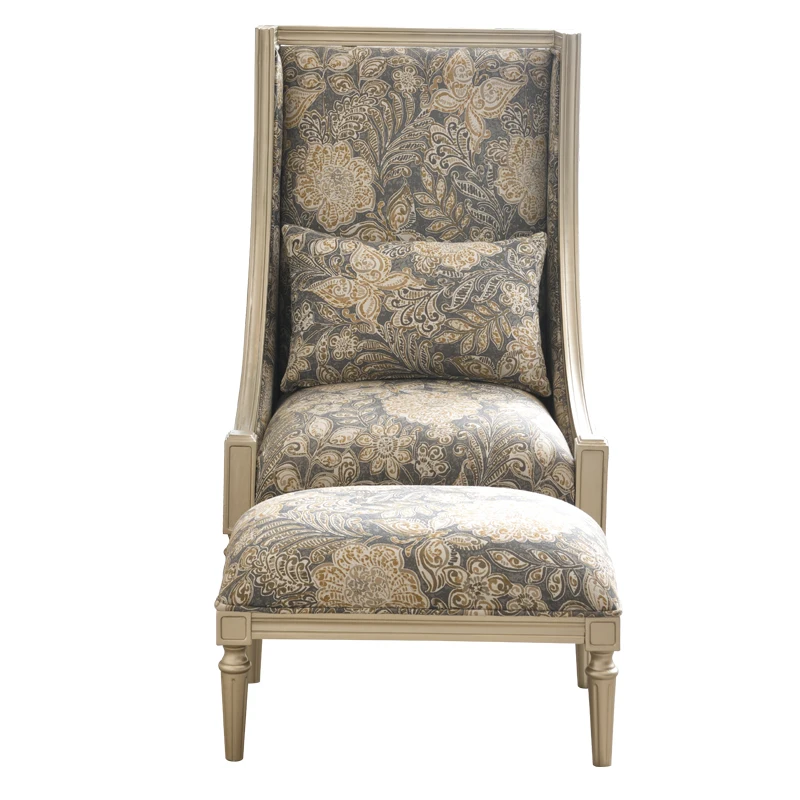 

French light luxury solid wood single American modern simple living room bedroom casual fabric tiger chair