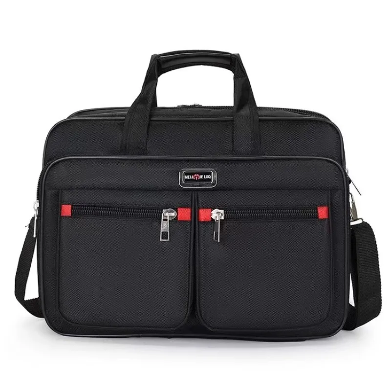 Multifunctional Black Business Briefcase with Red Accents Large - Capacity Laptop Bag for Men's Office and Travel Use