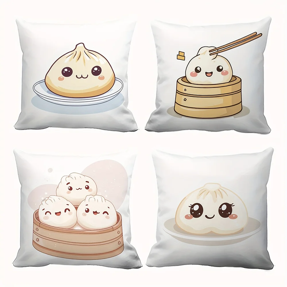 1PC 2D Flat Cute Kawaii Bao Dumpling Print Throw Pillow Covers Home Decor Cushion Cases No Pillow Core