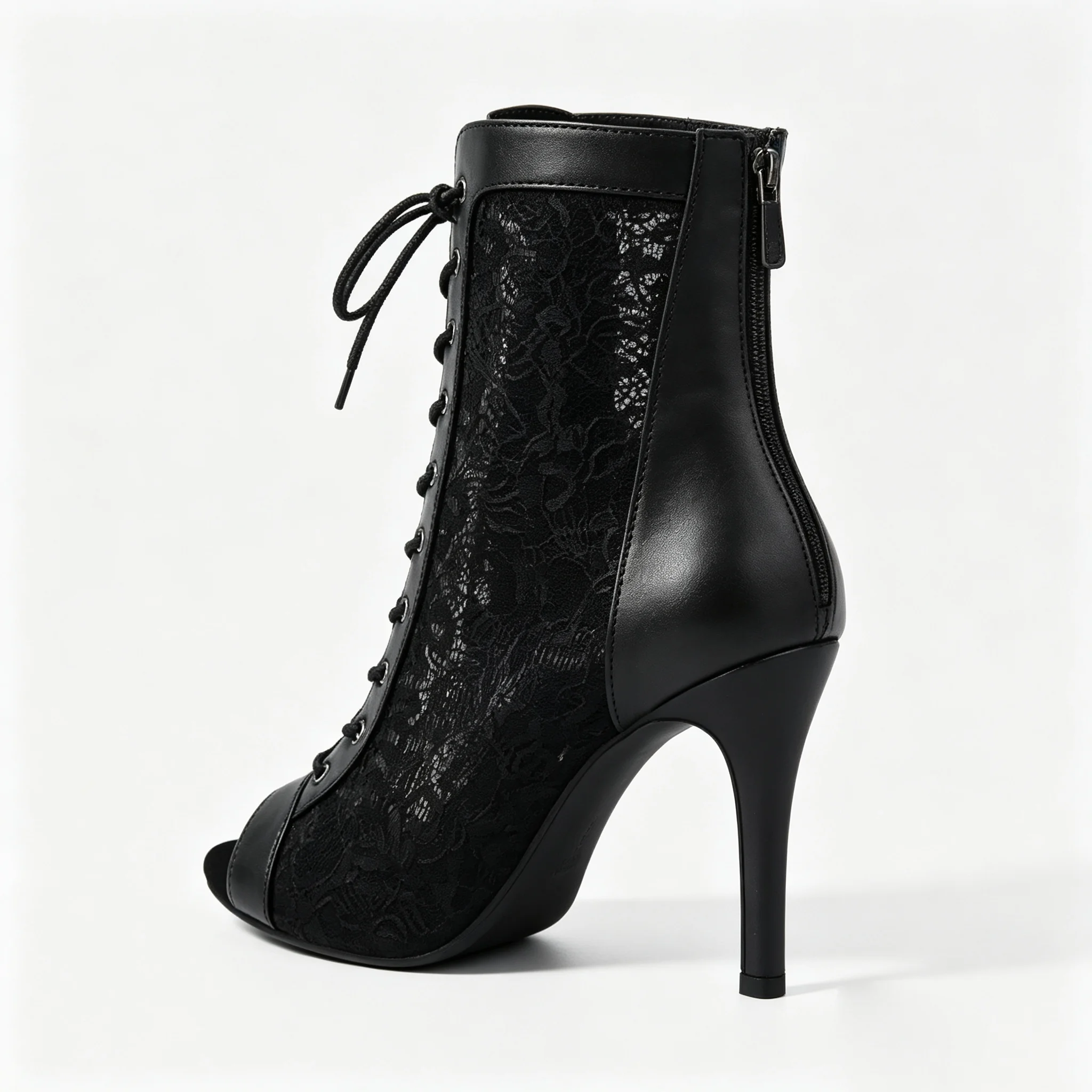 Evk Women's Black Pu Ankle Dance Boots Back Zipper Latin Salsa Ballroom Booties Suede Sole Party Sneaker Dancing Footwear