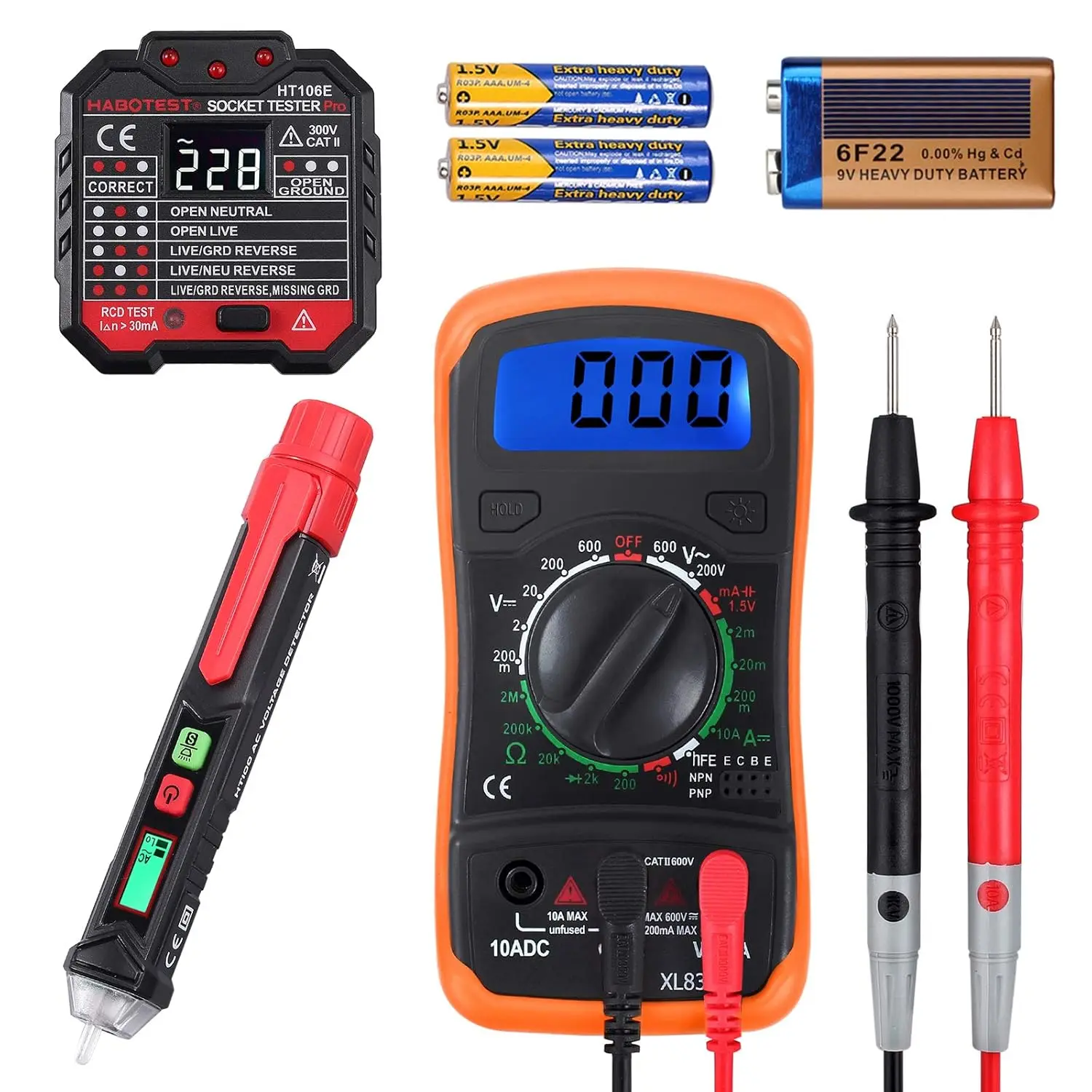 Electrical Test Kit Socket Tester Non-contact AC Voltage Detector Pen Digital LCD Multimeter NCV Detector Multimeter Test Leads