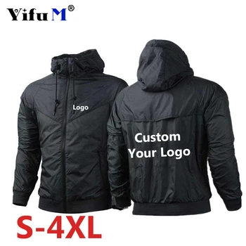 Individuelles Logo männer Jacken Wasserdichte Hoode Wind Breaker Mantel Lässig Männlich Druck Marke Text Bild Kleidung Herbst Jacken Männlich