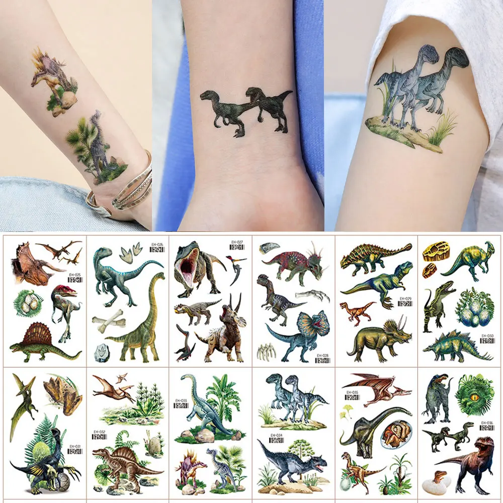 

6pcs Dinosaur Temporary Tattoos for Woman And Men Waterproof Animal Tattoo Stickers for Realistic Fake Tattoo