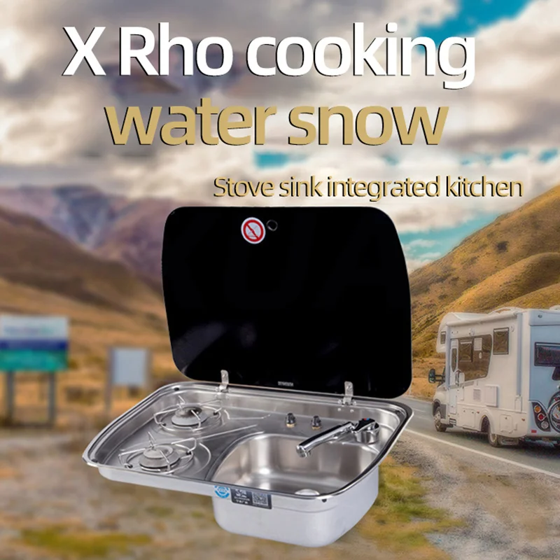 RV Gas Stove Kitchen and Bath Yacht Single Apartment Mobile Home Stainless Steel Van RV Sink Double Head Stove Integrated Stove