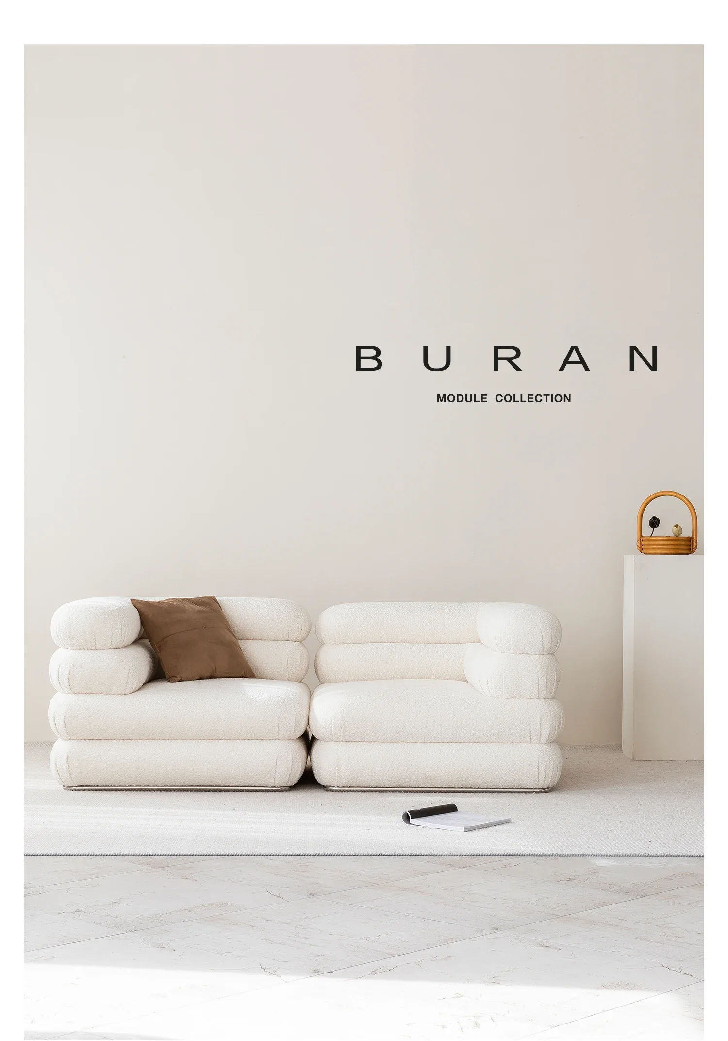 

Cream wind camel wool white fabric stainless steel floor square tofu block module splicing lazy three people