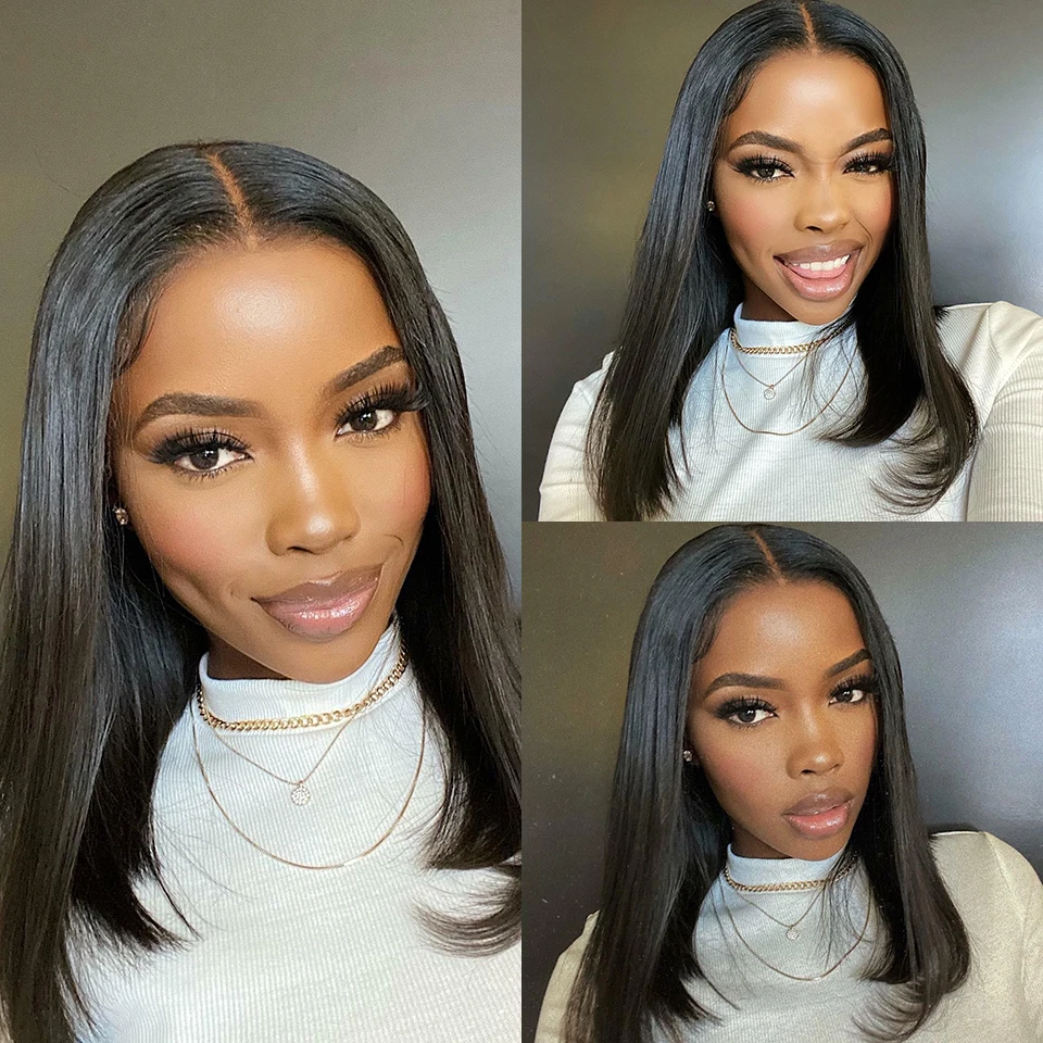 Straight Bob Lace Front Human Hair Wigs for Women Pre Plucked Brazilian Glueless Lace Frontal Wig 250 Density 14 16 Remy