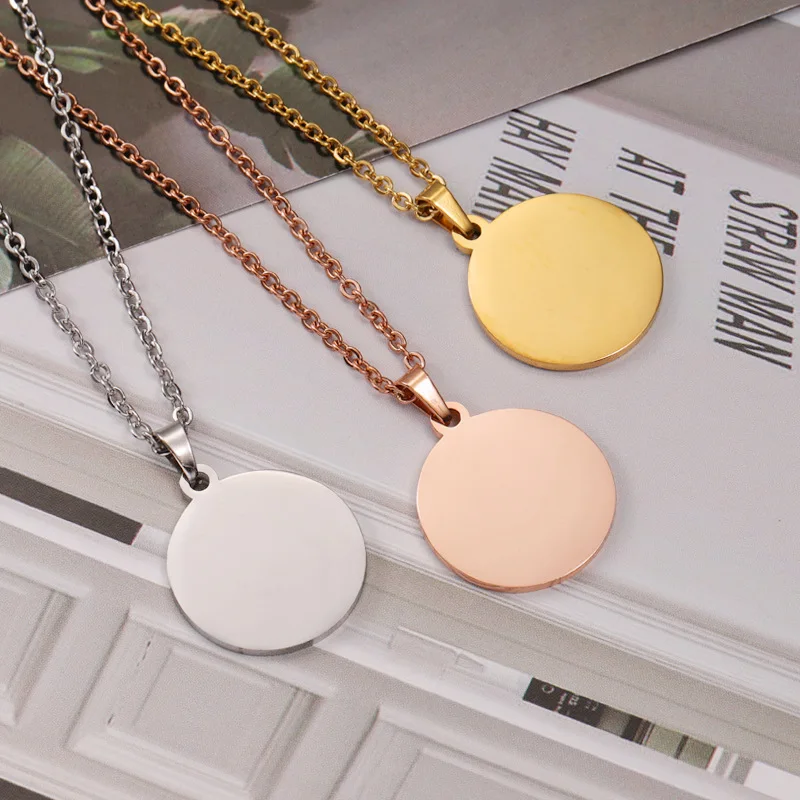 10pcs 45cm 50cm 60cm Simple 304 Stainless Steel Glossy Disc Necklace For Women Pendant Necklace