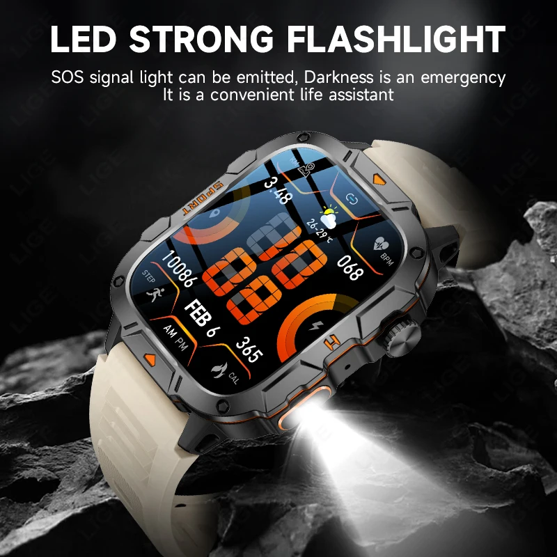 LIGE Rugged Military Smartwatch Men BT Call Sports Fitness 420mAh Battery Bracelet For Android Xiaomi IOS Waterproof Smartwatch