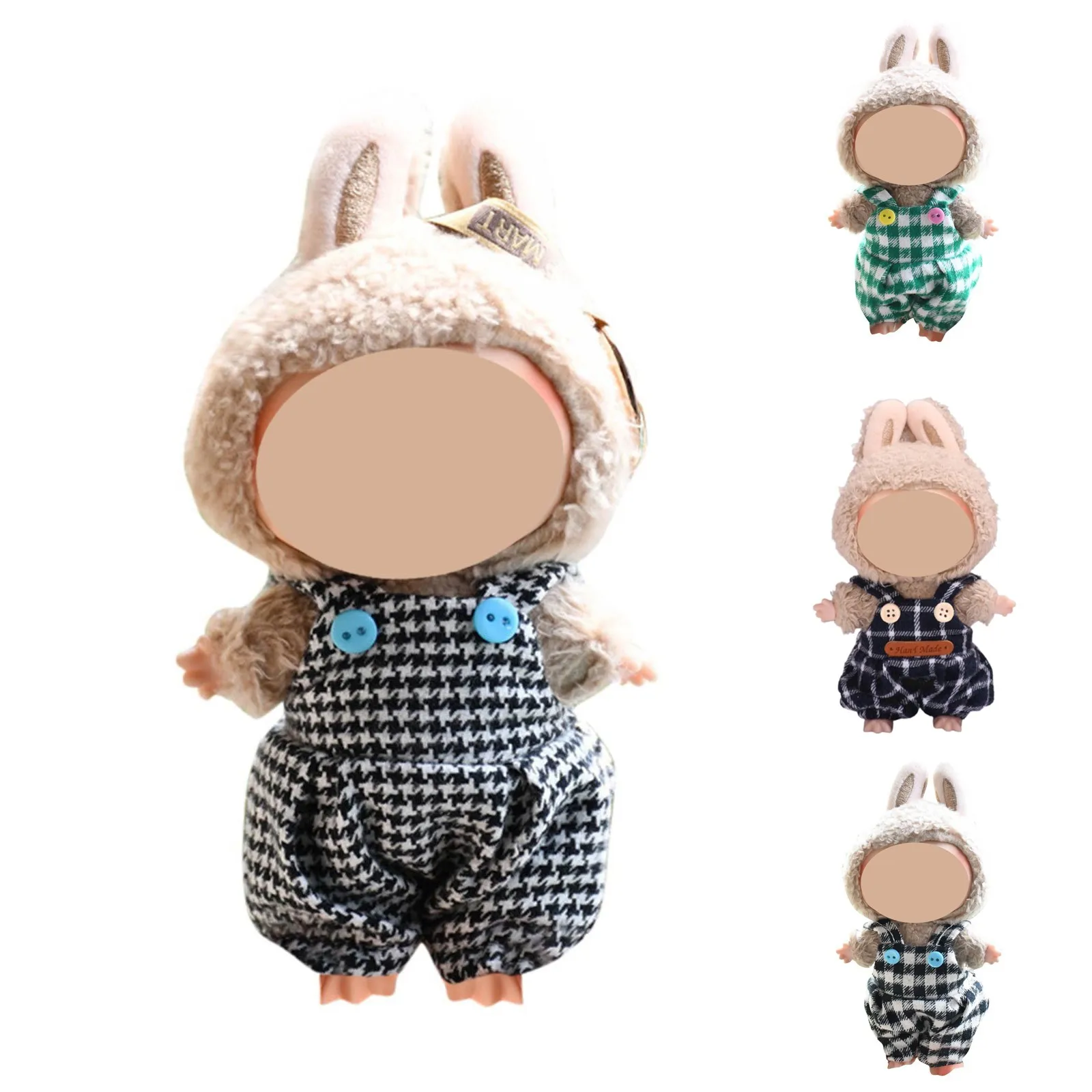 

Checkered Overalls For Dolls Clothing Outfit Set For 17cm Labubu Doll Blue Hat Jumpsuit Bag No Doll Included Bjd Doll 17cm