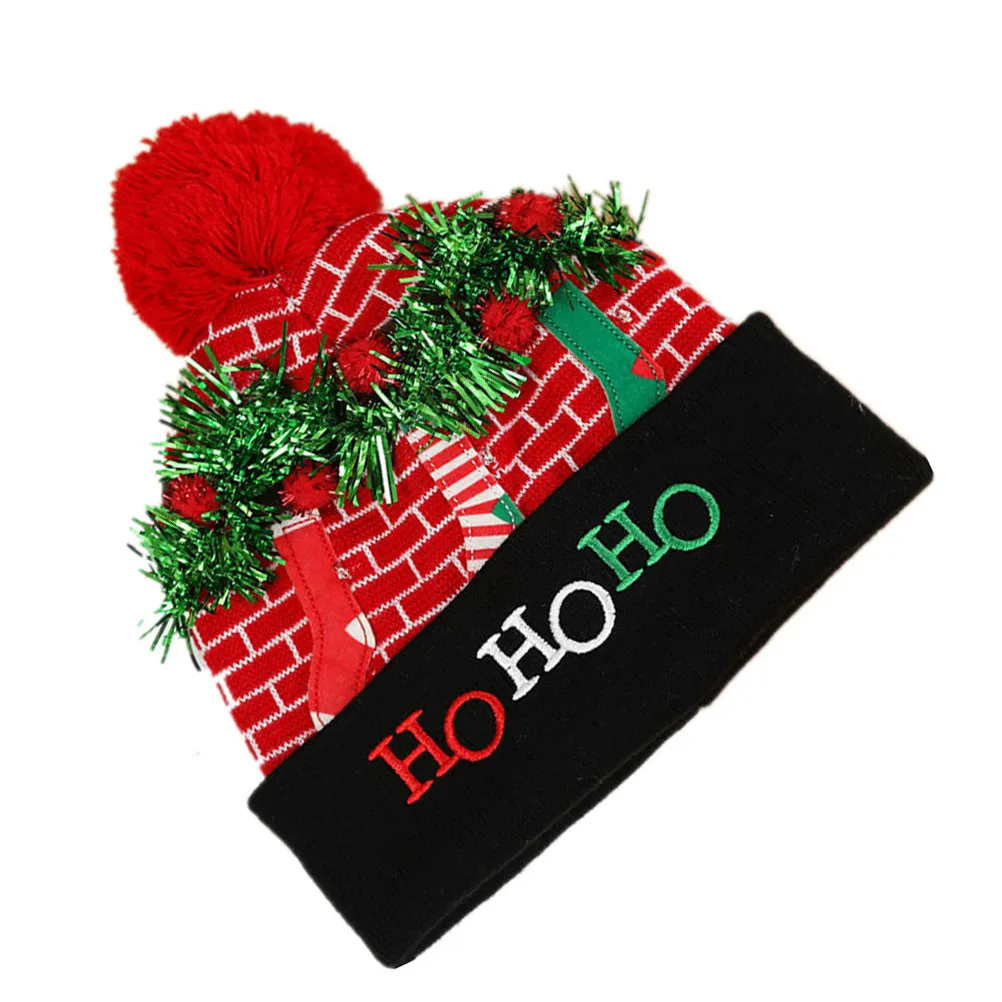 Knit Hat Party Adult Christmas Xmas Knitted Chirstmas Crochet Cartoon Light -emitting