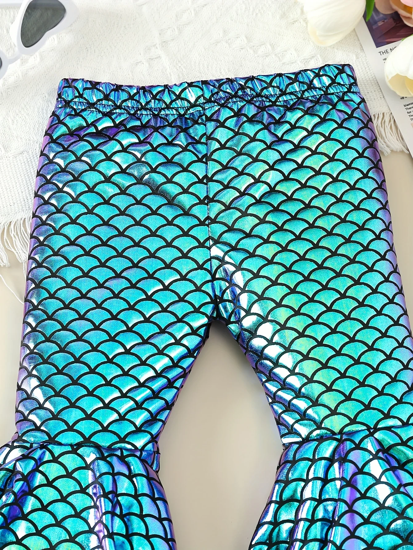 Herbst Frühling Baby Mädchen Hosen Nette Meerjungfrau Fisch Skala Druck Mode Ausgestelltes Hosen Leder Hosen Baby Kleidung – Detail 4