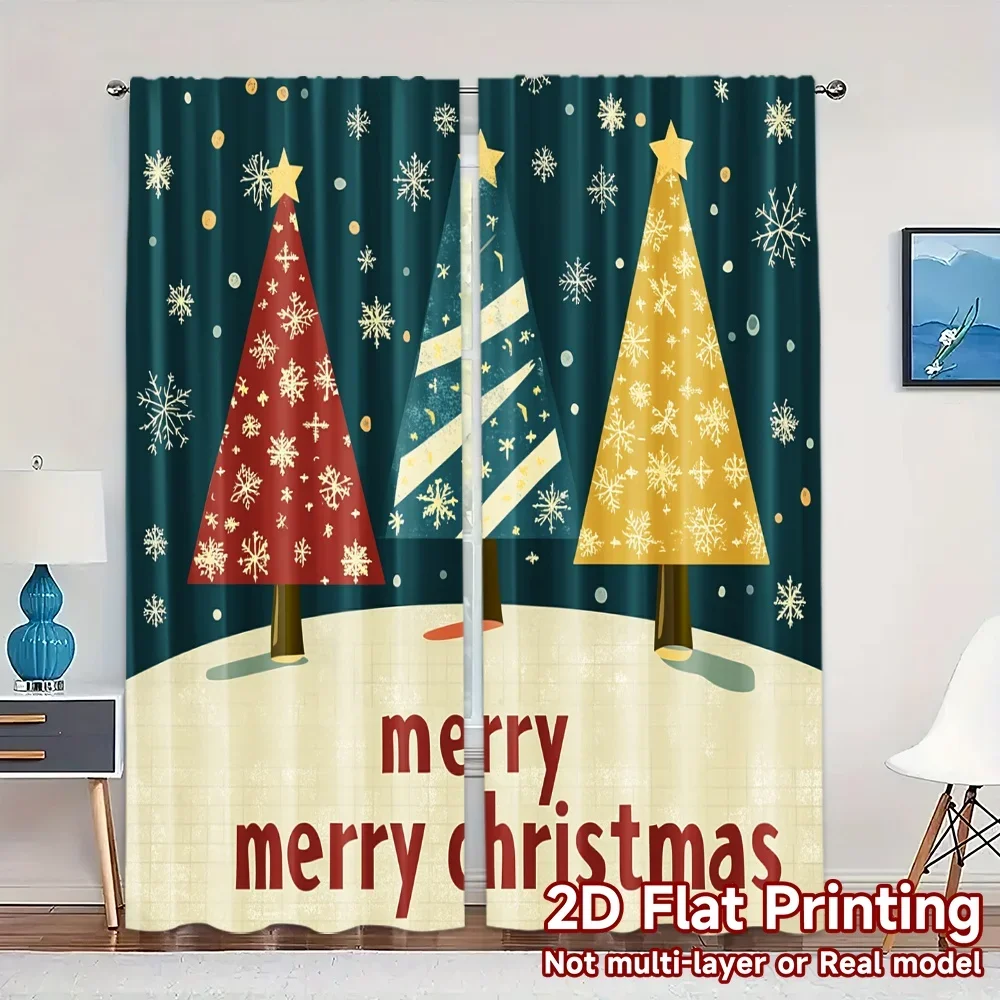 2pcs,Curtains Christmas Trees Snowflakes Festive_a (2) Popular Contemporary Curtains Polyester Easy Install Curtains Decorations