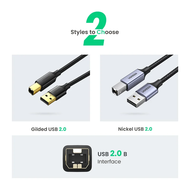 Ugreen-USB 프린터 케이블, 캐논 엡손 HP ZJiang 라벨 프린터 DAC USB 프린터 용 USB 유형 B 남성-A 남성 USB 3.0 2.0 케이블