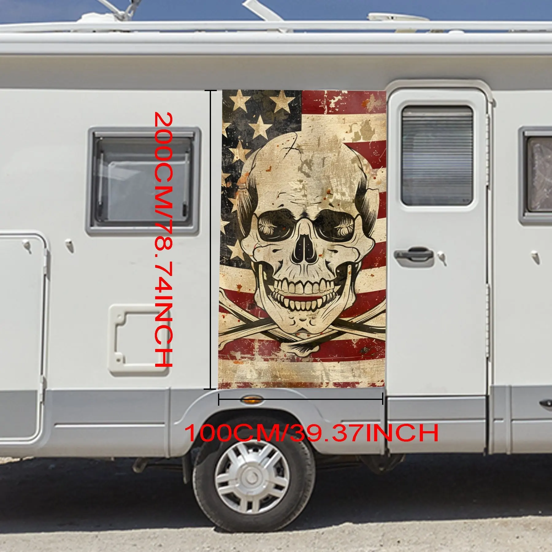 American Flag Skull Car Hood Sticker PVC Self Waterproof Stick, Striking Auto Exterior Accessories Decor Protect Gift for Lover