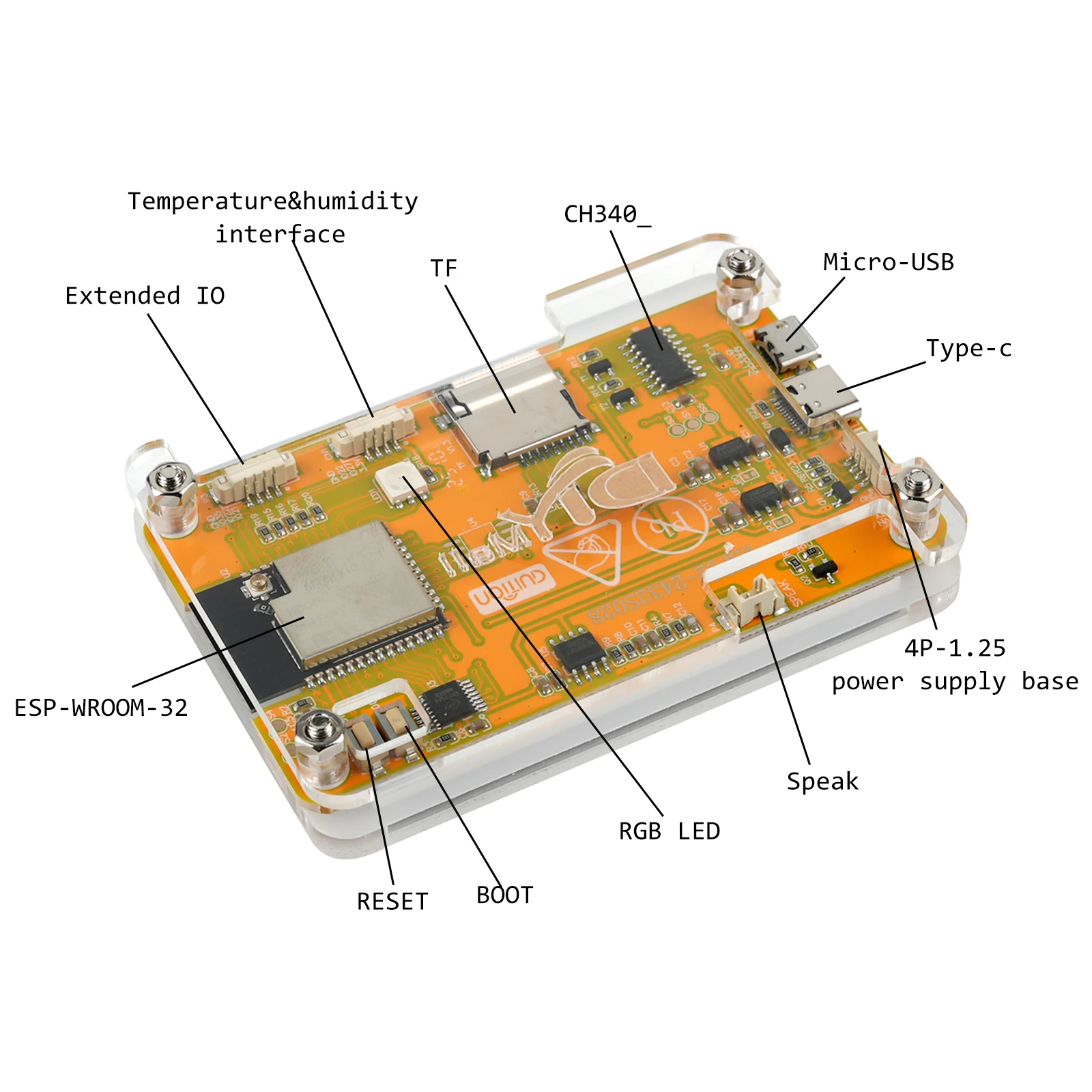 ESP32-2432S028R 2,8-calowy moduł ESP32 z wyświetlaczem TFT LCD i akrylową obudową, dwurdzeniowy WIFI+BT 240X320 ILI9341, rezystancyjny ekran dotykowy