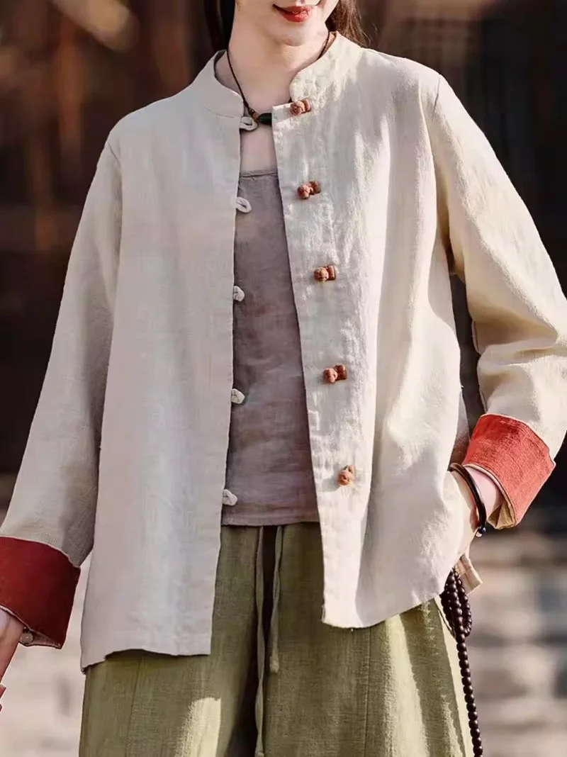 

Cotton Linen Cardigan Women Spring 2026 New Retro Chinese-style Loose Jacket Casual Kimono Overcoat Tops j007