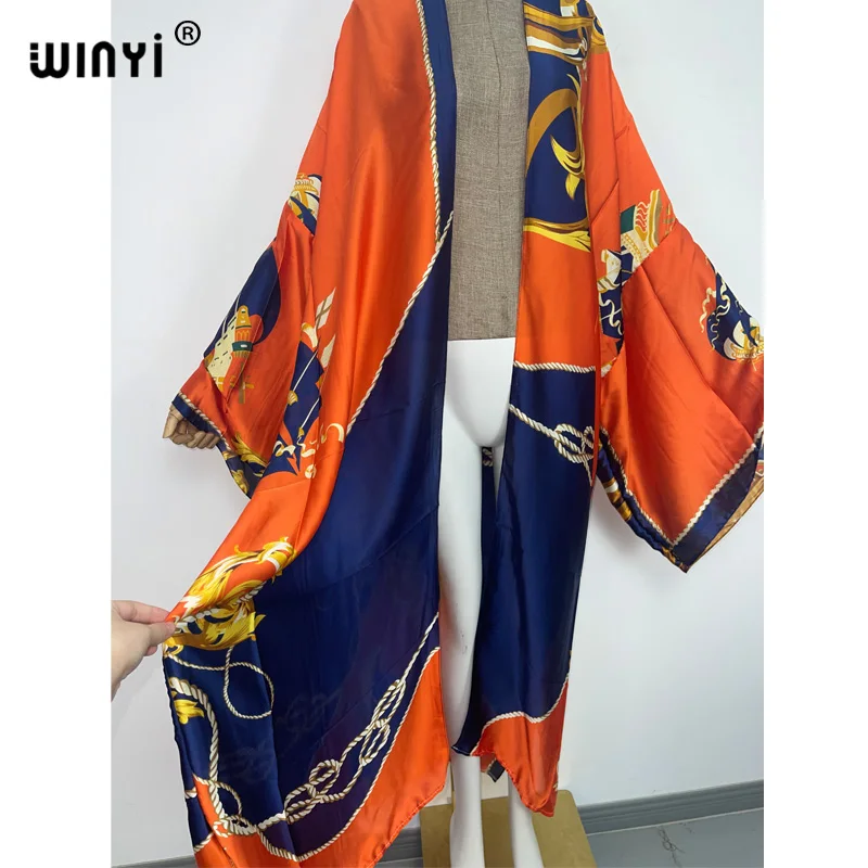 2022 winyi festa de férias colorido moda senhora quimono boêmio sexy longo cardigan feminino manga longa praia cover-up kaftan vestido