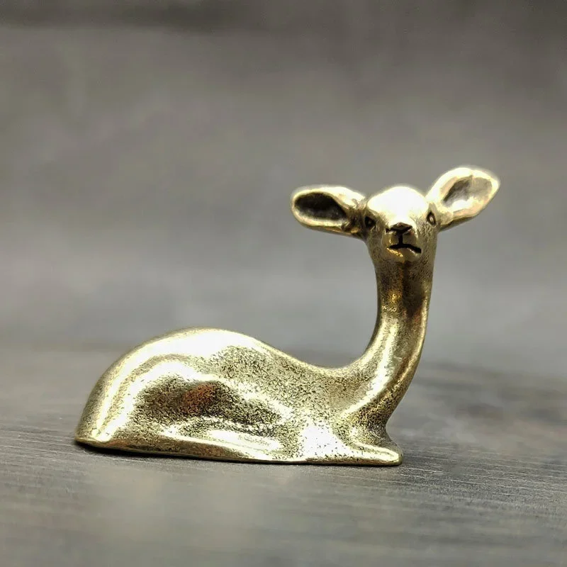 Vintage Copper Lying Sika Deer Figurines Miniatures For Home Garden Decoration Desktop Tea Pet  Brass Animal Statue Ornaments