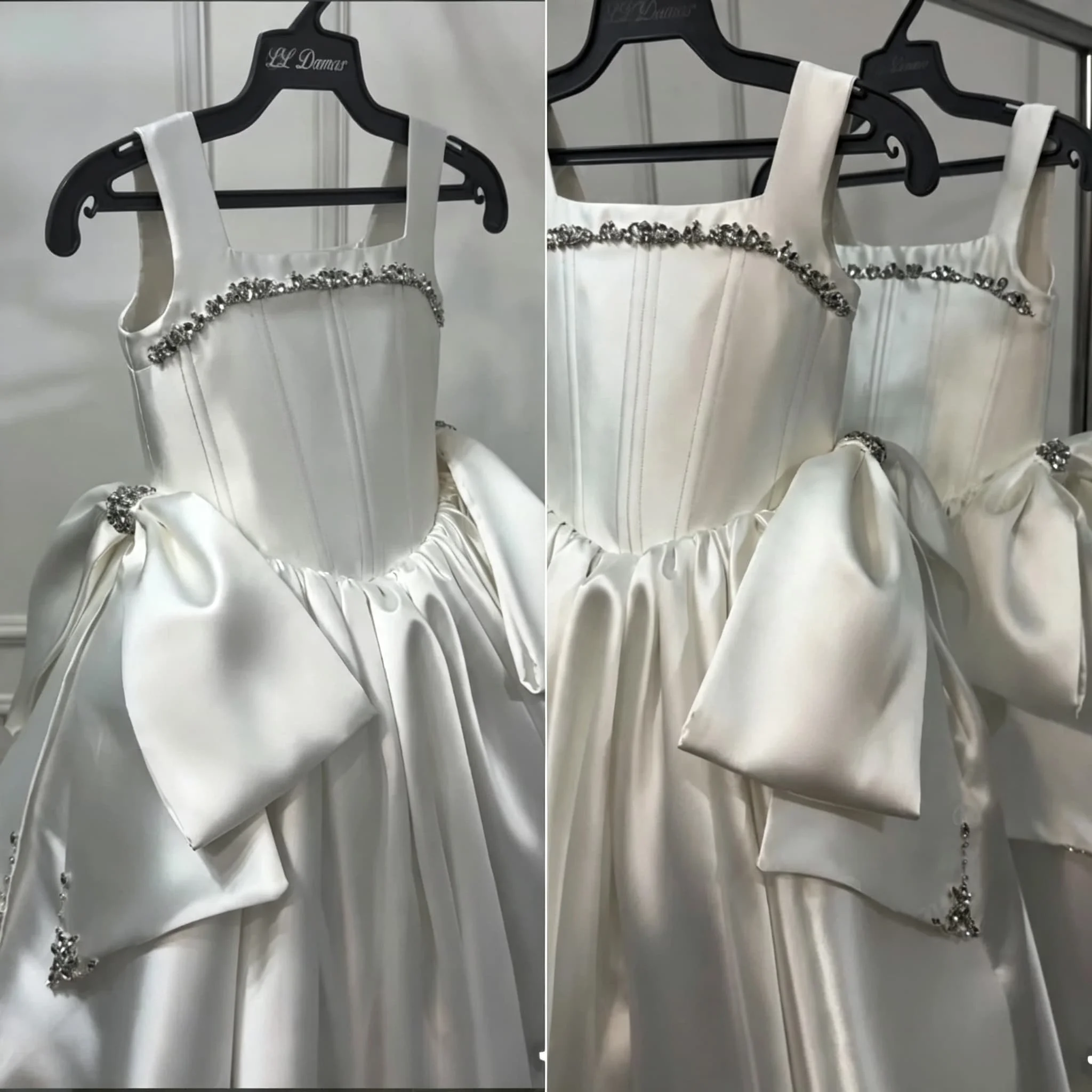 Maßgeschneidertes rosa Blumenmädchenkleid für Hochzeit, Schleife, Perlen, Perlenstickerei, ärmellos, bodenlang, Kindergeburtstag, Erstkommunionkleid – Detail 5