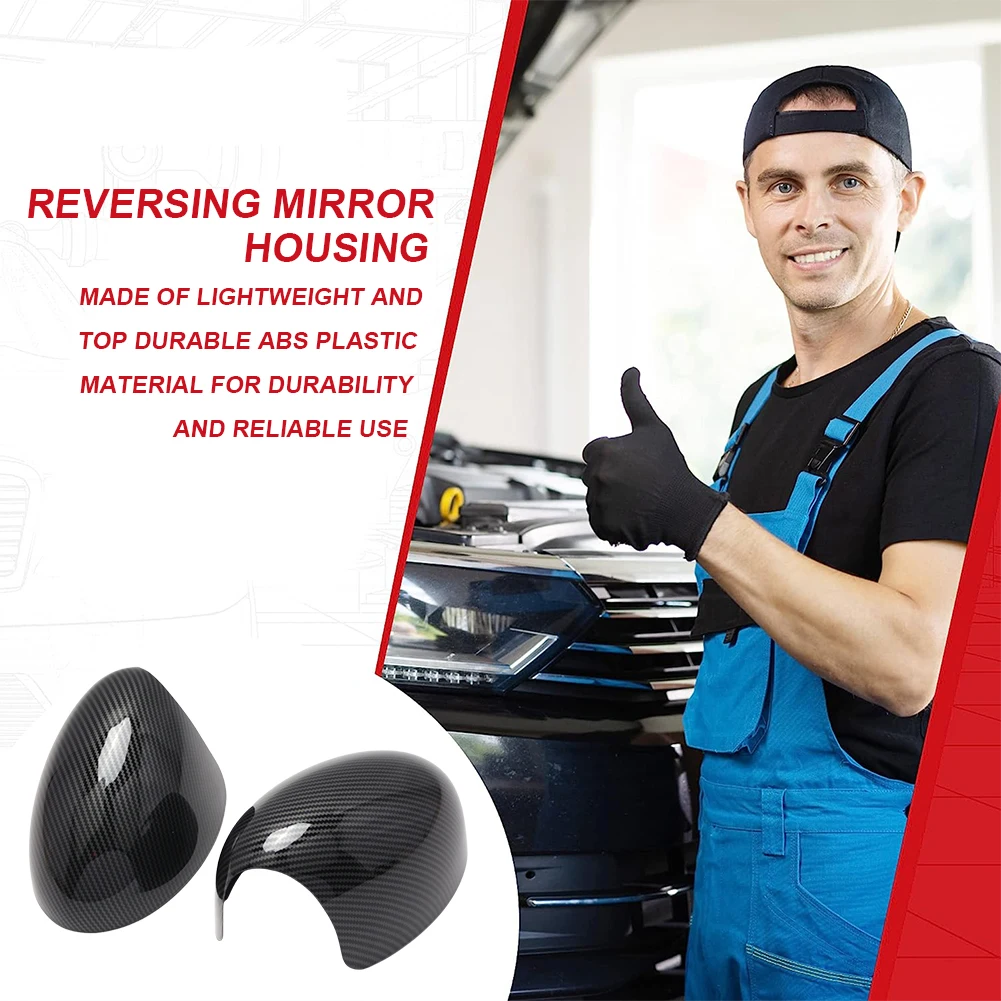 2pcs Rearview Mirror Cover Replacement Black Rear-View Caps Carbon Fiber Car Accessories for Mini Cooper R50 R53 R52 00-08 Year