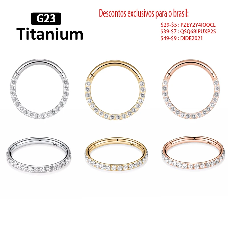 1PC En Acier Inoxydable 16G Cerceau Haute Qualité Zircon Haute Segment Clicker Nez Anneaux Piercing Septum Boucles D\'oreilles Nez Piercing