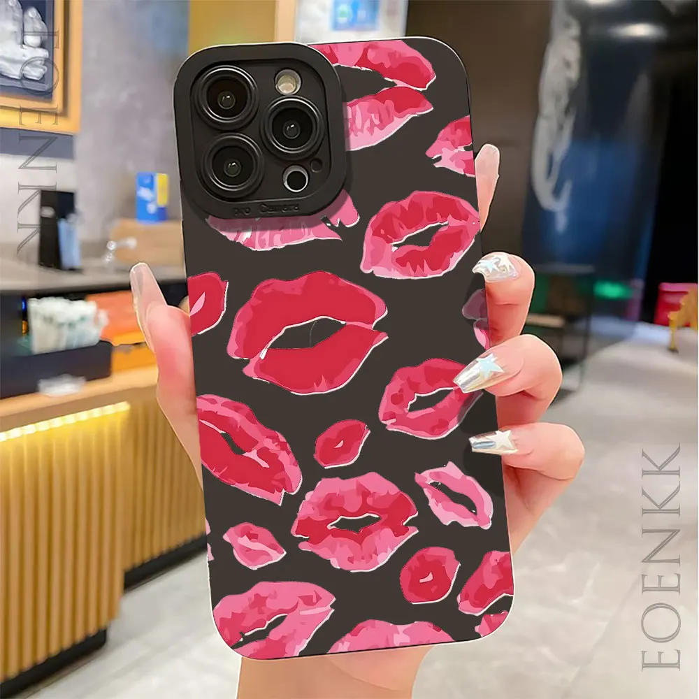 Gothic Style Black Lip Phone Case For iPhone 15 14 13 12 11 Pro Max XS X XR 7 8 Plus SE 2020 Mini Shockproof Soft Silicone Cover