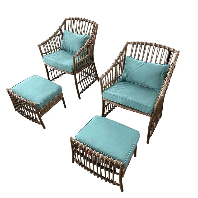 3-Piece Modern Design Aluminum Outdoor Patio Wicker Bistro Rocking Chair Set for Garden Dining Living Room for Park Use