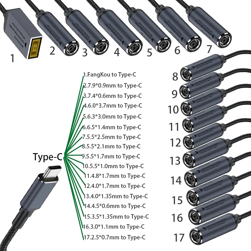 

Подходит для зарядного устройства для ноутбука Lenovo, кабель питания постоянного тока с круглым ртом и квадратным ртом Type-C PD100W, адаптеры питания, линия преобразования