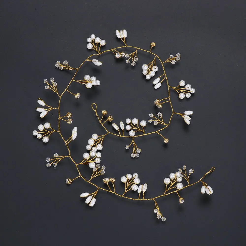 Women Hair Jewelry Romantic Bridal's Tiara Diamante Headband Bride Accessories Wedding Hair Vine Pearl Crystal
