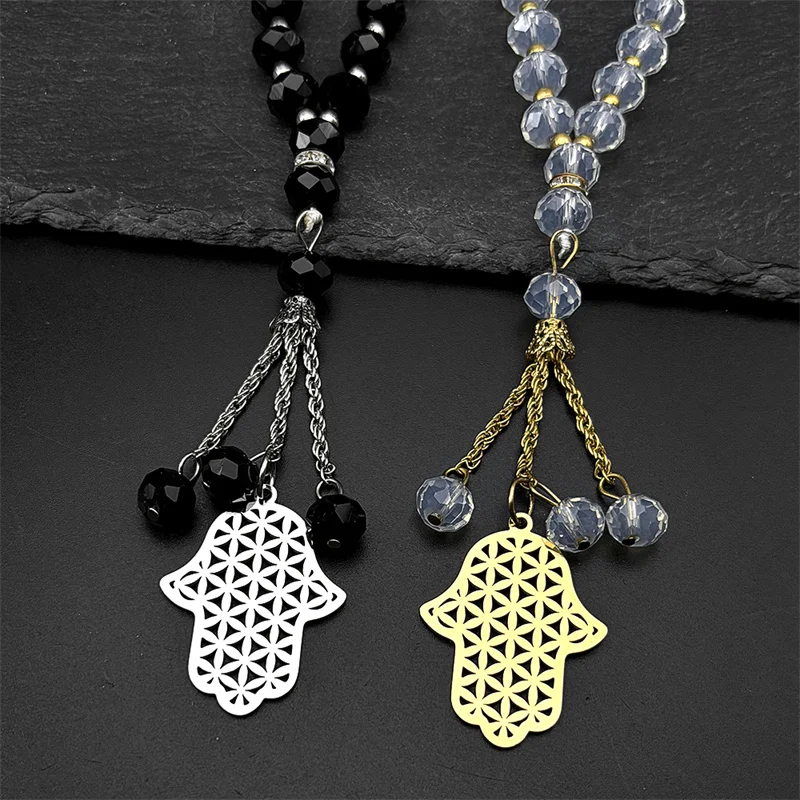 Tree of Life Hamsa Hand Stainless Steel Car Pendant Gold Color Amulet Fatima Accessories Islamic Arabic Jewelry