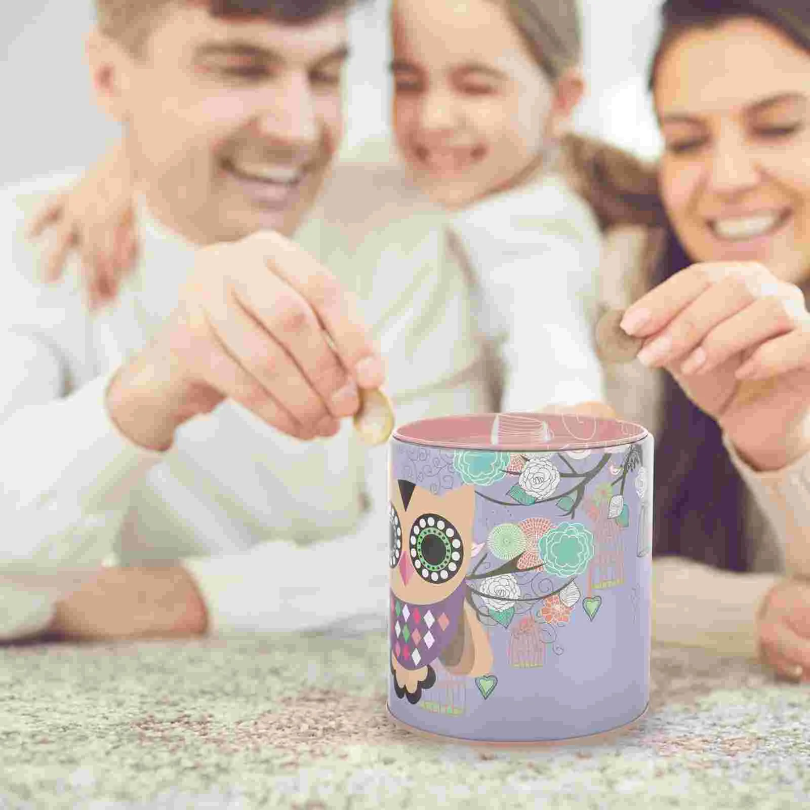 Owl Piggy Bank Kids Savings Coin Jar Banks for Children Small Tinplate Large Capacity