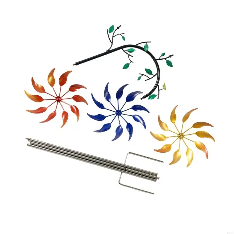 Metall-Garten-Windradpfahl, 30 x 95 dreirädriges Eisen-Yard-Stück mit Bodeneinsatz für Rasen- und Blumenbereich B03E – Detail 4