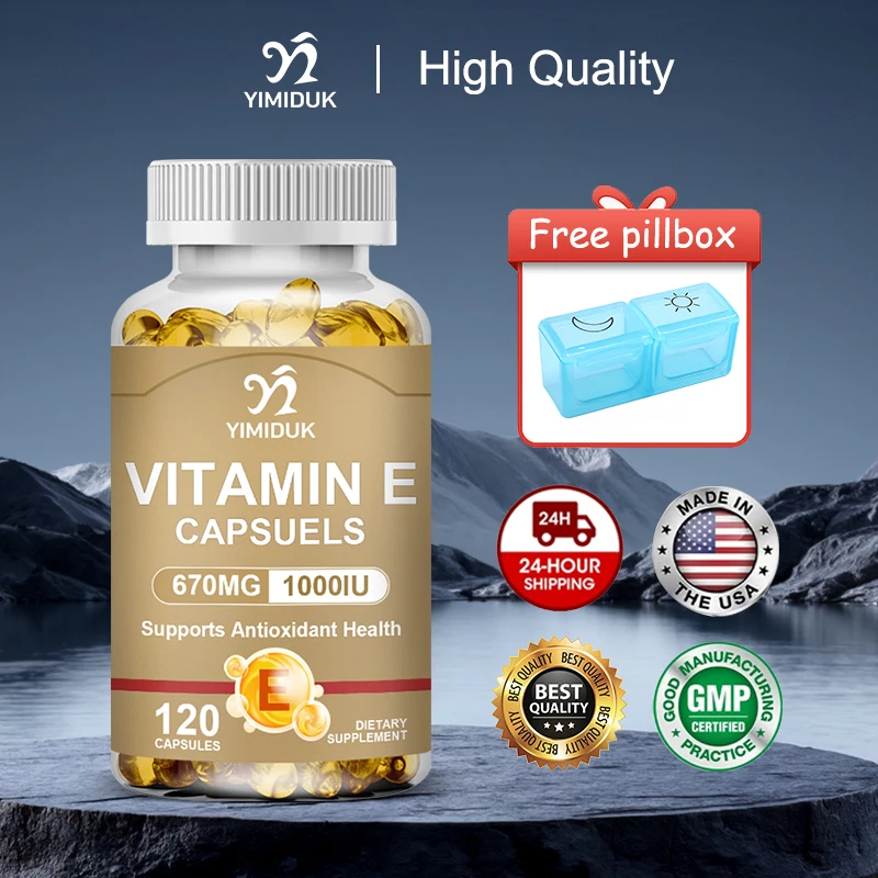 

Natural Vitamin E Supplement, for Eye Health, Circulation & Fertility, Hormone Balance, Skin Elasticity & Scalp Repair, Non-GMO