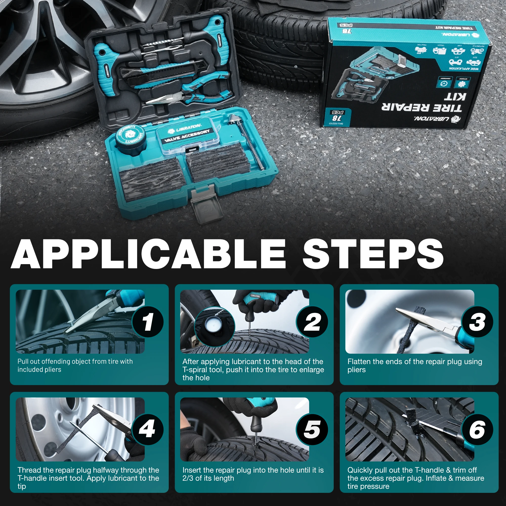 Libraton 78PCS Car Tire Repair - Heavy Equipment Repair recension och pris