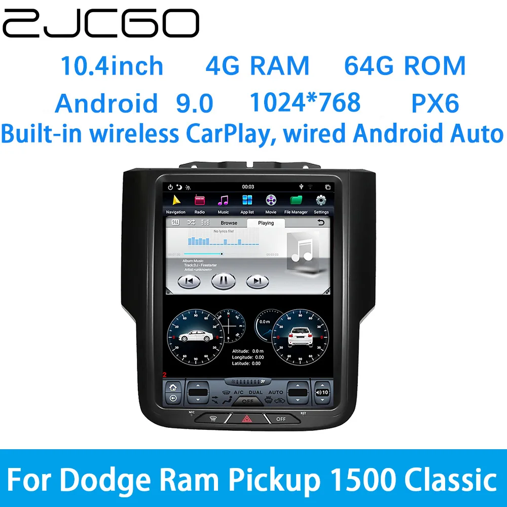 

ZJCGO Car Multimedia Player Stereo GPS DVD Radio Navigation Android Screen System for Dodge Ram Pickup 1500 Classic 2500 3500