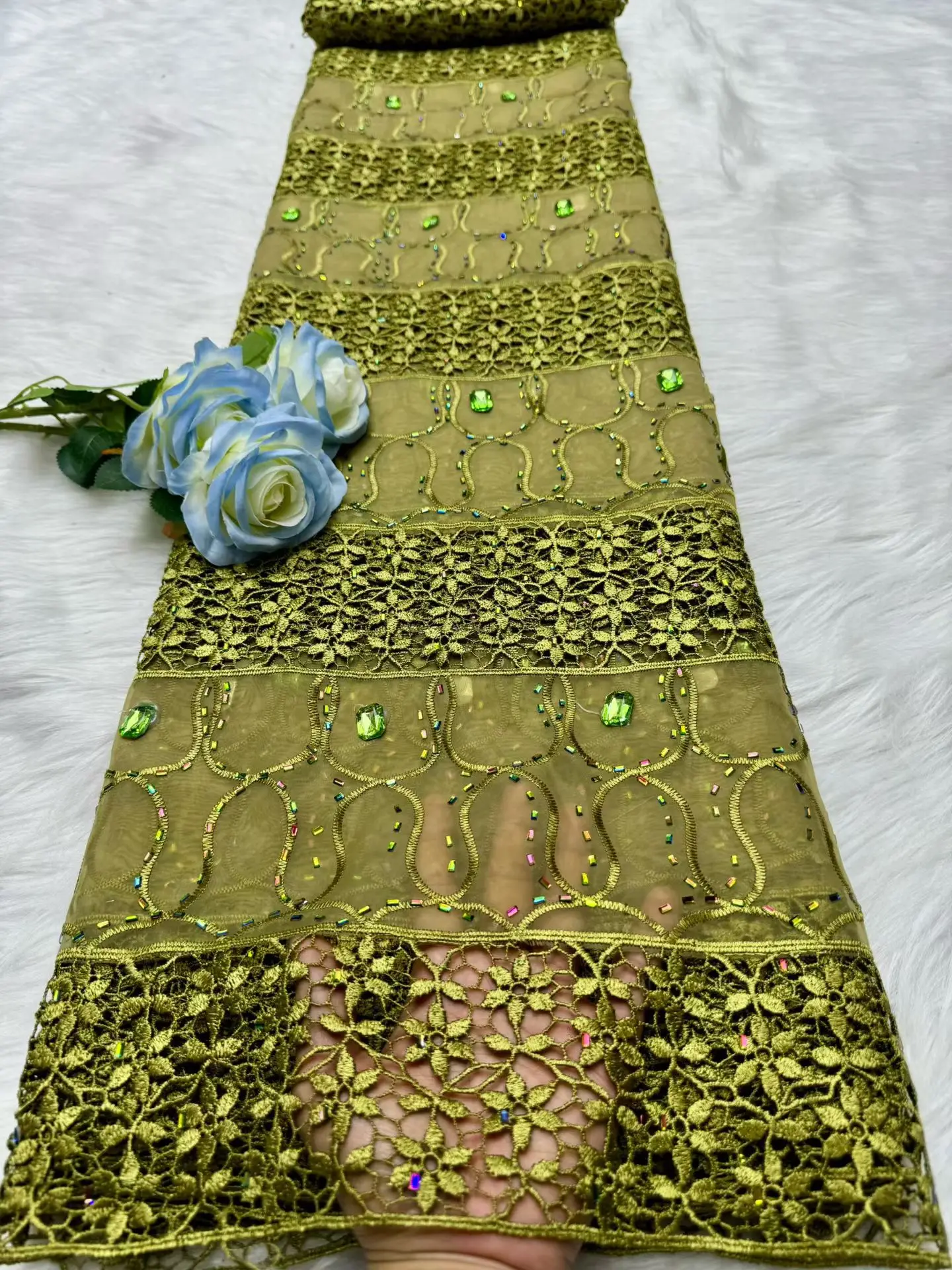 

Luxury Noble Chiffon Cotton Cord Fabric 2026 High Quality Austria Chiffon Crystal Stones Lace for Wedding Evening Dress Hm229-1