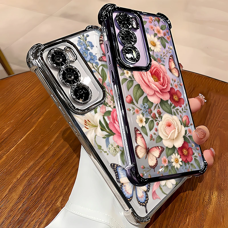 Butterfly Rose Flower Pattern Phone Case For OPPO Reno 11 Pro 11F 10 8T 8Z 7 6 Lite 5 4 Anti Scratch Transparent Soft Cases Capa