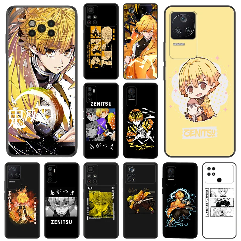 Matte Phone Case for Xiaomi Mi Poco F3 F4 F5 X3 X4 X5 M3 M4 Pro GT M5 C40 C50 C51 Agatsuma Zenitsu Demon Slayer Black Soft Cover