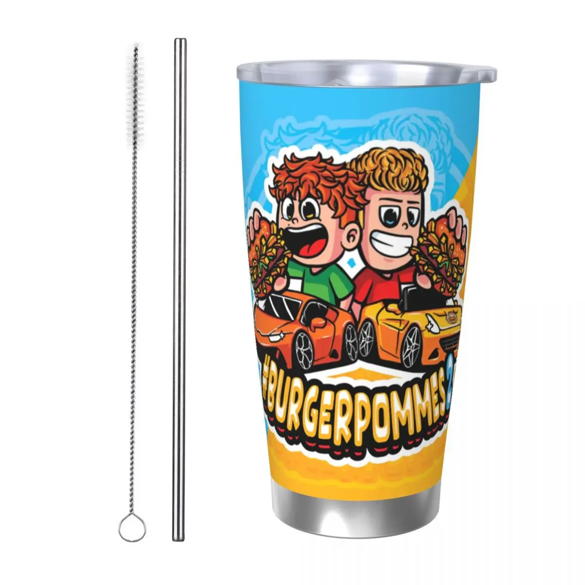 

LukasBS Burgerpommes изолированный стакан с рисунком и крышкой ICrimax, игровая музыкальная вакуумная термокружка, офисная домашняя автомобильная бутылка, чашка, 20 унций