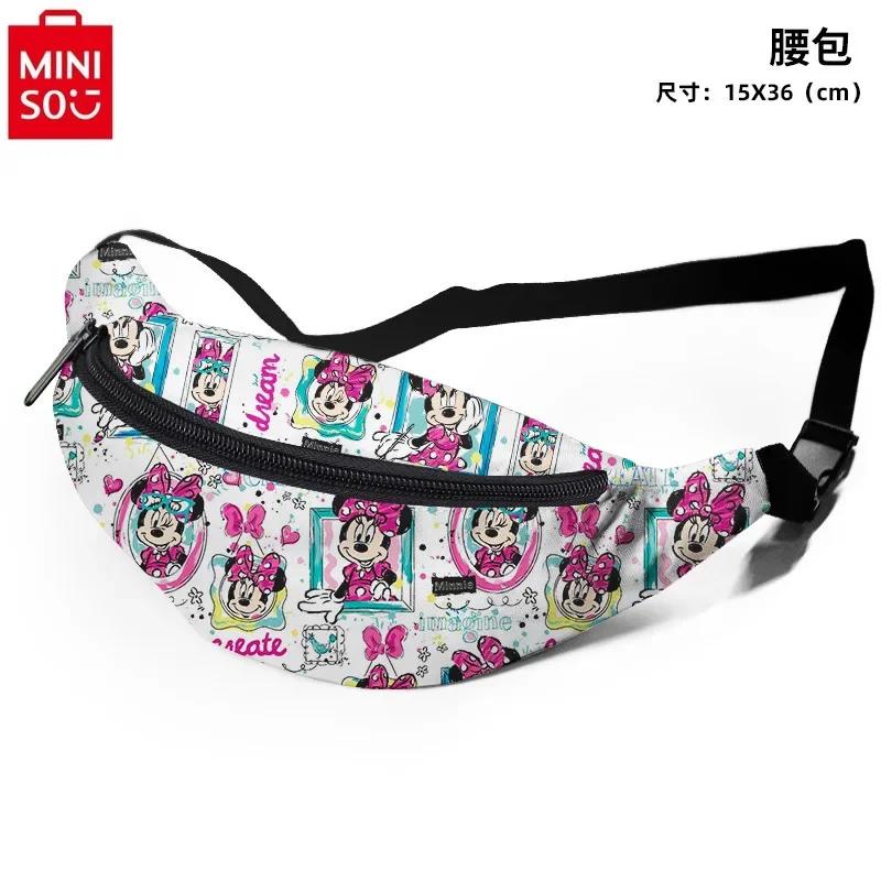 MINISO   Cartoon peripheral canvas waist bag for couples, lightweight and cute Mickey Minnie high-quality storage chest bag