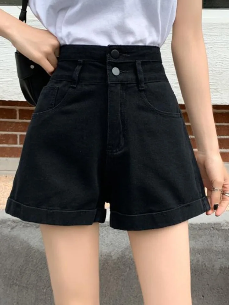 

Ultra-Short High-Waist Black Denim Shorts Women's Summer Thin Spicy A-Line Hot Pants Loose Wide-Leg Jeans Student plus Size